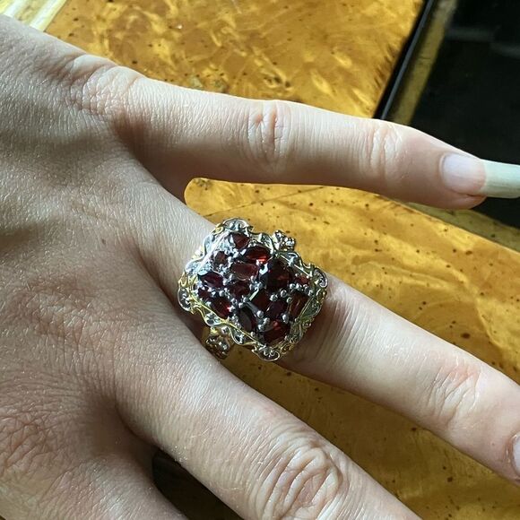 Natural Red Garnet Sterling Silver Ring Size 8 - Picture 4 of 9